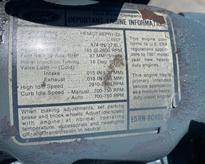 1987 FORD 7.8L ENGINE 185HP