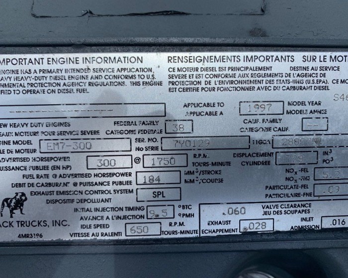1997 MACK E7-300 ENGINE 300 HP