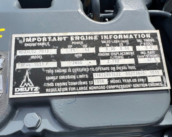 1998 DEUTZ BF4L1011 ENGINE 71HP
