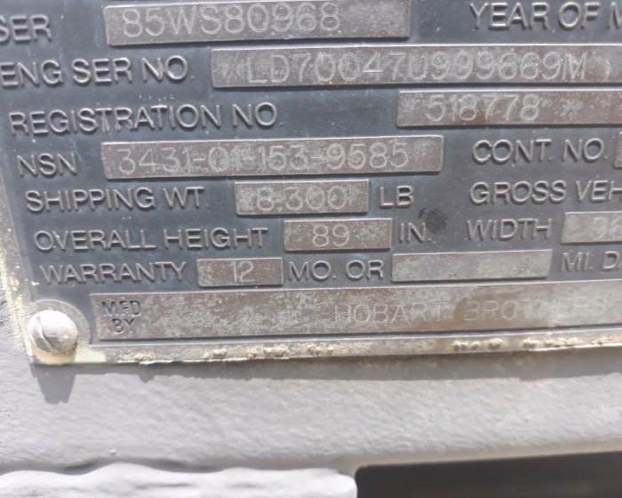 1985 WELDING MACHINE HOBART BROTHER