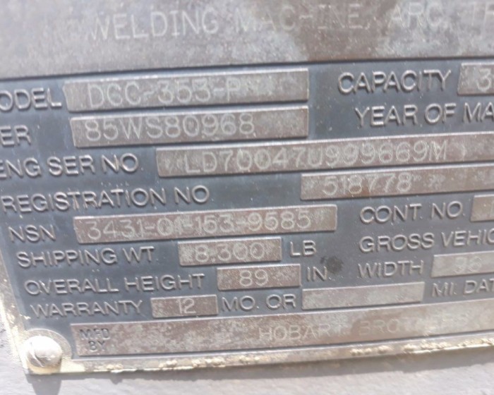 1985 WELDING MACHINE HOBART BROTHER