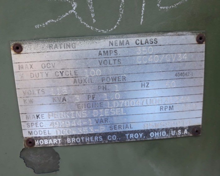 1985 WELDING MACHINE HOBART BROTHER