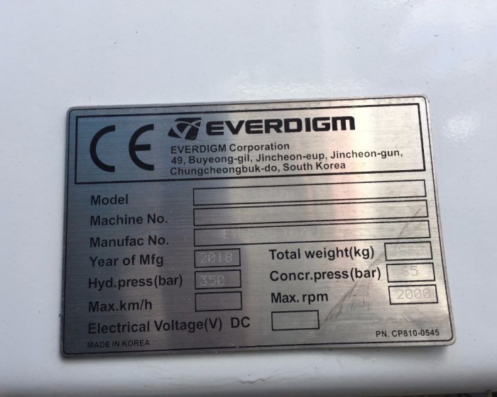 2018 EVERDIGM ETP570 CONCRETE PUMP TRAILER