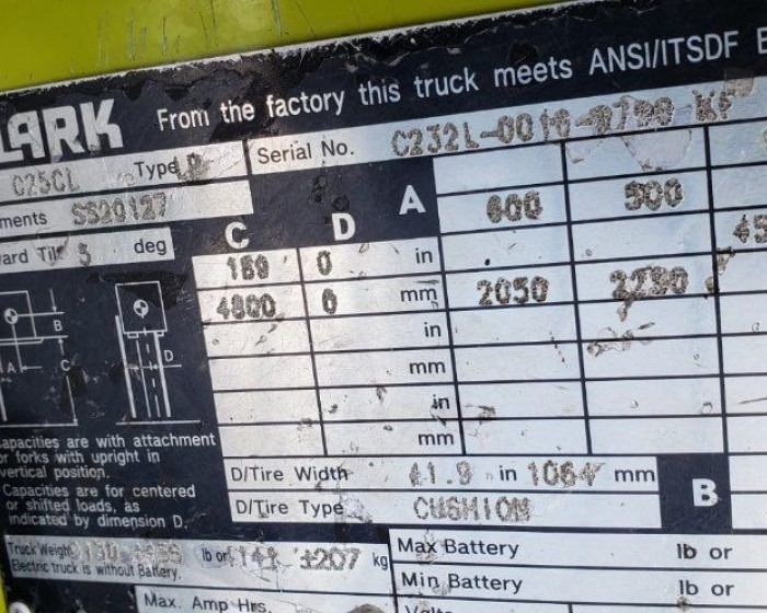 2004 CLARK C25CL FORKLIFT